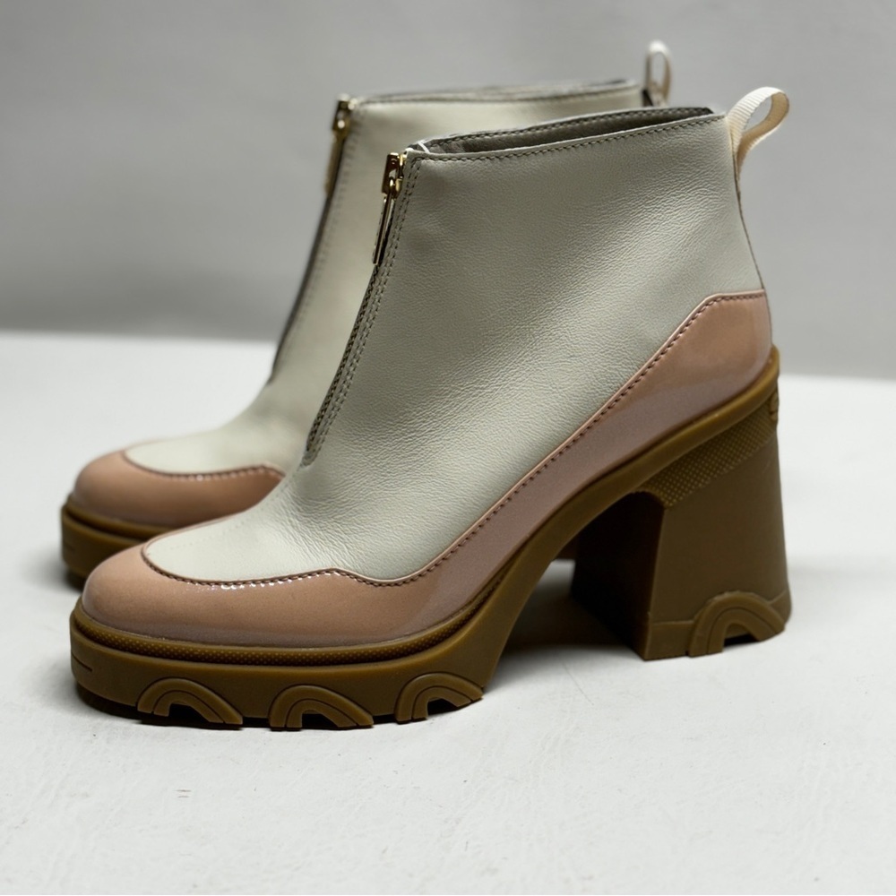 Sorel Waterproof Brex Heeled Chalk/Peach Women Chelsea Leather Zip Booties 8 - Picture 2 of 11